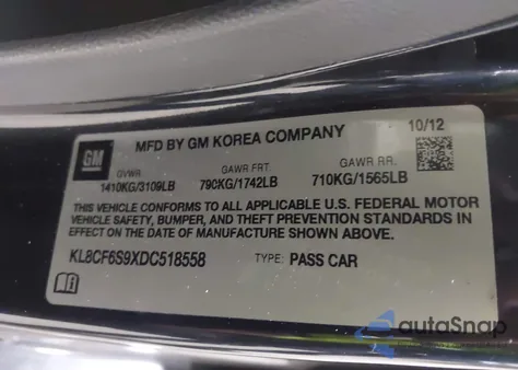 2013 Chevrolet Spark 2Lt Auto from USA, damaged, VIN KL8CF6S9XDC518558